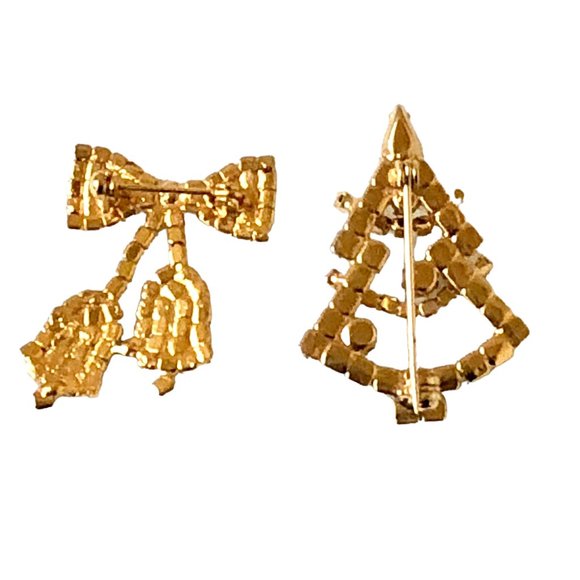 Vintage Christmas Brooch Christmas Tree + Bow Bells Lot of 2 Pins - Picture 3 of 11